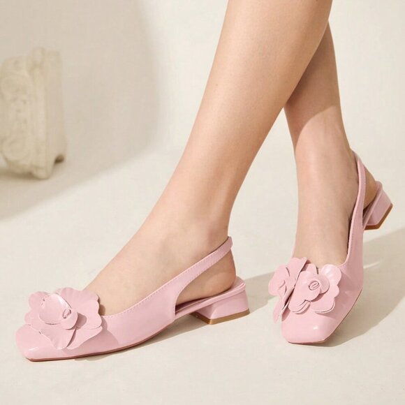 Pink Basics Women's 3d Floral Decor Strap Low Square Toe Heel - Picture 6 of 10